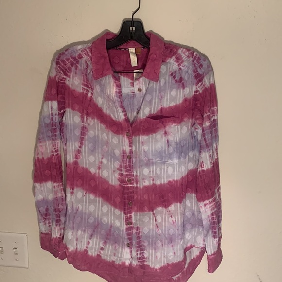 Anthropologie women Size XS Purple Tie-Dye Button Down Shirt cotton - Picture 3 of 10